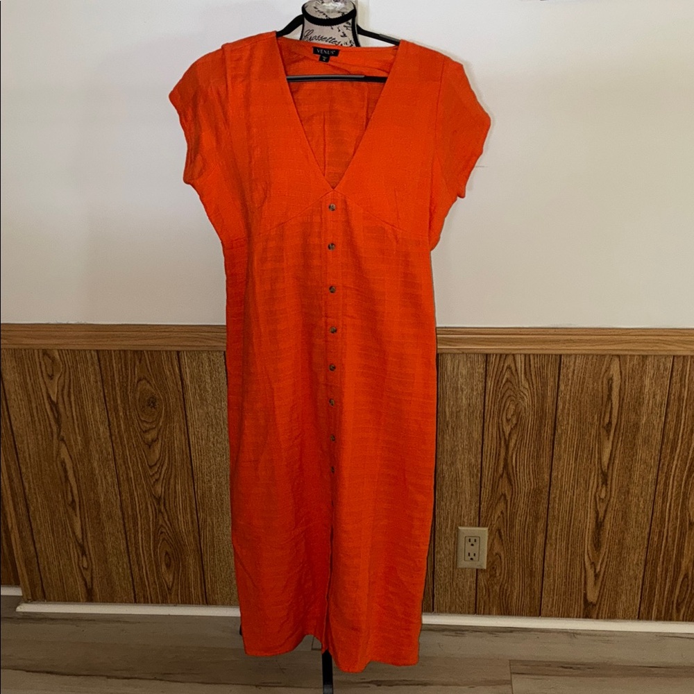 VENUS Vibrant Orange Button Down Midi Dress nwot Sz 16